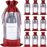 10 Stück Jute-Weinbeutel, Jute-Geschenkbeutel mit Kordelzug, Wein-Geschenkbeutel mit Fenster, Weinflasche für 750 ml Likörflaschen, Champagnerflaschen für Weihnachten, Hochzeit, Geburtstag, Urlaub,