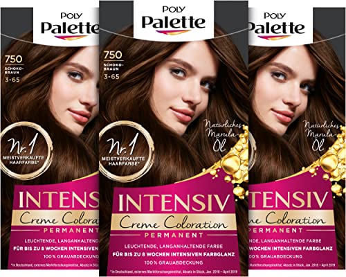 Poly Palette Intensiv Creme Coloration 3-65/750 Schokobraun Stufe 3 (3 x 115 ml), permanente Coloration für bis zu 8 Wochen intensiven Farbglanz & 100 % Grauabdeckung