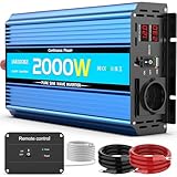 Wechselrichter 2000W Reiner Sinus Spannungswandler 12V auf 230V Power Inverter DC Umwandler mit 2 AC-Steckdosen USB-Anschlüsse und Bildschirm LED für Wohnmobil Kfz Konverter(Spitzenleistung 4000 Watt)