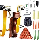 NWIWI Steinschleuder,Edelstahl & Rosenholz Sport Outdoor Schleuder Set,Zwille mit Einfache Clip-Anbindung,Slingshot mit 300 Tonkugeln 6 Gummibändern und Montageanleitung