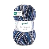 Gründl Wolle Big Mamma Print - XXL Wolle zum Stricken - Großknäuel 400 g / 1040 m - Wolle Farbverlauf aus 100 % Polyacryl - Jeans-azur-blau-grau-marine-weiß