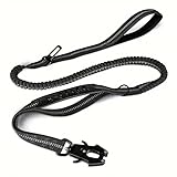 Taktische Hundeleine mit 360° Drehgelenk,Strapazierfähige Retrieverleine für große Hunde, 1.2-1.8 m elastische Hundeleine mit Schnellverschluss-Karabiner & hochreflektierenden Fäden,Schwarze Hundele