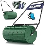 KESSER® Rasenwalze Metall befüllbar mit Wasser oder Sand mit 48 Liter Füllvolumen & 60cm breit | Gartenwalze inklusive 5X Spikes & Handschuhe | Handwalze Rasenroller Ackerwalze Walze in Grün