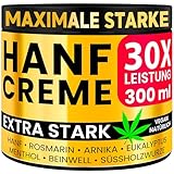 HANF CREME EXTRA STARK 300ml | Gelenk & Muskel Premium Ultra Konzentrierte Natur Gel | Nacken Schultern Ellbogen Rücken Hüften Knie Handgelenke Hände Füße Knöchel | Hanföl Kampfer Menthol Rosmarin