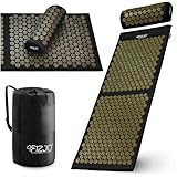 4FIZJO Akupressurmatte & Kissen XL, 110x42x2 cm, mit Tragetasche, Polyurethanschaum, Hypoallergen, 15330 Stacheln, Massagematte für bessere Durchblutung, Muskeln Entspannung, Farbe: Schwarz und Gelb