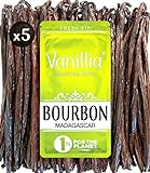 5 Bourbon Vanilleschoten - Große Gewächs aus Madagaskar 2022 - Große Vanilleschoten 15/18cm - Beutel FreshZIP