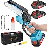 JINDUN Mini Kettensäge mit Akku, 21V 6 Zoll Mini Akku Kettensäge mit Leistungsstarke Motoren und Gehärtete Legierungsketten, 2 Akku und Schnell Ladegerät für Gartenbäumen Astschere Holzschneiden