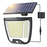 Solarlampen für Außen mit Bewegungsmelder LED Solarleuchte: 288 LED Solar Strahler Aussenleuchte 3 Modi Aussen Lampe Outdoor IP65 Wasserdichte Licht 270° Solarlampe Garten Wandleuchte Mit 5m Kabel