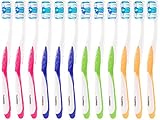 newgen medicals Reisezahnbürste: 12er-Pack Marken-Zahnbürsten mit Zungenreiniger, MEDIUM, 4 Farben (Zahnbürsten Hand, Marken-Handzahnbürsten, Kratzer Entferner)