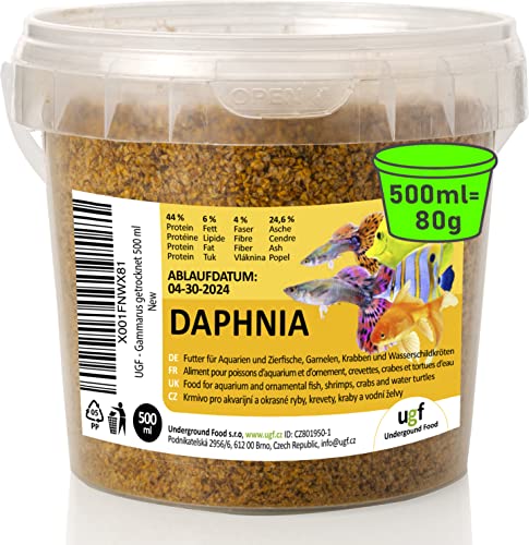 UGF - Premium Daphnia Wasserflöhe, 500 ml (80 g) Eimer, Getrocknet Fischfutter Aquarium, Aquarium Futter, Snacks für Zierfische