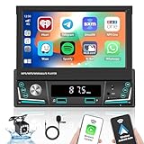 Autoradio 1 Din Wireless Apple Carplay und Android Auto 7 Zoll Touch Display Autoradio Bluetooth 1 Din FM/AM USB AUX TF Radio mit Rückfahrkamera