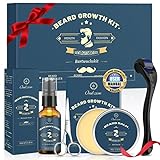 Beard Growth Kit, Oukzon Bart Wachstum Set - Bartwuchsmittel Männer mit Bartroller 0,25mm, Bartwuchs Bartöl, Bartbalsam, Bartschere, Bartwachstum Bartpflege Set, Vatertag Weihnachten Herren Geschenke