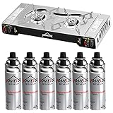 HOMELUX Gaskocher Edelstahl Campingkocher 2 flammig für Grill Camper im Outdoor Camping - Silber (1 Edelstahl 2 flammig gaskocher+12)