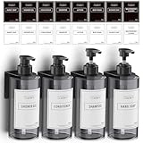 Anhow 4er 500ml Seifenspender Wandbefestigung Set, Seifenspender Wand Ohne Bohren Leere Duschgel Spender mit 12er Kategorie Etikett für Dusche/Küche/Badezimmer - Grau