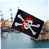 Budstfee Pirat Jolly Roger Skull Flag - Schädelknochen Flaggen für Innen im Freien, mit der roten Kappe Polyester Nationalflagge perfekt für Outdoor & Innen