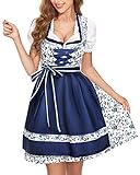 BENNIES Dirndl Damen midi Trachtenkleid Trachtenrock Trachtenmode Kleid Dirndlbluse für Oktoberfest Blau 40