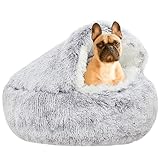 YUDANSI Hundebett, 65 cm überdachtes Hundebett, Katzenhöhle Donut-Bett, Plüsch-Kunstfell-Nest, Flauschiges Hundebett, rundes Hundekissen, Hundesofa, Katzenbett für kleine mittelgroße Hunde