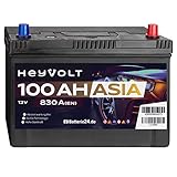 HeyVolt Asia Autobatterie 12V 100Ah 830A/EN Starterbatterie, absolut wartungsfrei ersetzt 93Ah 95Ah, Pluspol Rechts