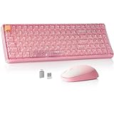 Kabellose transparente Tastatur- und Maus-Kombination, UBOTIE Pink, 100 Tasten, 2,4 GHz, USB-Empfänger, Tastatur-Maus-Set mit einstellbarer optischer DPI-Maus für PC und Laptop