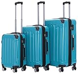 BEIBYE 2048 Zwillingsrollen 3 TLG. Reisekofferset Koffer Kofferset Trolley Trolleys Hartschale in 14 Farben (Türkis)