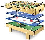 Leomark Multigame Mobiler Spieltisch aus Holz – 4in1 Tischfußball, Billard, Hockey, Tischtennis mit Zubehör für Multiplayer-Spaß