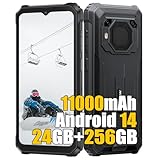 Blackview BV6200 Plus Outdoor Handy ohne Vertrag 2025, 24GB+256GB/2TB Outdoor Smartphone Android 14, 6.56' Bildschirm, 98db 3W Lautsprecher, 11000mAh, IP68 Wasserdicht Baustellenhandy, Dual 4G,Schwarz