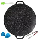 Grillpfanne | Runde Grillpfanne | Antihaft-Grillpfanne | Outdoor-Kochgeschirr mit Bürste, Handschuhen und Zangen für Camping und Outdoor