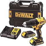 DEWALT Akku-Bohrschrauber (18V, 1.5 Ah, bürstenlos, mit Zwei-Gang-Vollmetallgetriebe, 15 Drehmomentstufen, inkl. zwei Akkus, System-Schnellladegerät und Tstak-Box) DCD777S2T