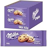 Milka Choco Cookies 14 x 168g, Milka Kekse mit Alpenmilch Schokoladenstückchen, Leckeres Knabbergebäck mit Schokolade