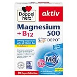 Doppelherz Magnesium 500 + B12 2-Phasen – Hochdosiert mit 500 mg Magnesium pro Depot-Tablette – 30 Tabletten