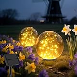 Solarkugeln für Außen(2 Stück), 40 LEDs Solar Kugeln für Außen, Solarlampen für Außen Kugel, Gartenleuchten | 20 cm | 8 Lichtmodi | Warmweiß, Geeignet für Gärten, Rasen, Wege