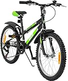 Actionbikes Kinderfahrrad Arrow - 20 24 Zoll - Kinder Fahrrad für Mädchen und Jungen - Von 6-12 Jahren - 6 Gänge - V-Brake Bremse - Schutzblech v. und h. - Kinderrad (Schwarz Grün)