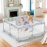 Fodoss Laufstall Baby,120x120cm Laufgitter ,Kleiner Laufstall für Wohnungen，Baby Laufstall mit 4 Saugnäpfen，Innen&Außen Laufstall mit Reißverschlusstür