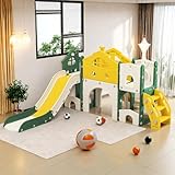 7-in-1 Kinderrutsche Outdoor & Indoor,Babyrutsche mit Basketballkorb Kletterleiter,Stauraum,Rutsche für Den Garten,Kinder Spielplatz Gartenrutsche für 1-3 Jahre, Gelb