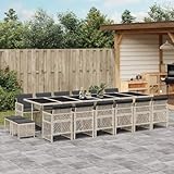 Hommdiy 17-TLG. Garten-Essgruppe mit Kissen Hellgrau Poly Rattan Glas