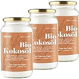 MonteNativo Bio Kokosöl - Bio Kokosfett, Bio Kokosnussöl, Premium, Nativ und Naturrein, 1. Kaltpressung, Rohkostqualität - zum Kochen, Braten und Backen, für Haare und Haut (3 x 1000ml Schraubglas)