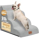 Zerbuger 4-stufige Hundetreppe für Hochbett, 50,8 cm hoch, gebogene Haustiertreppe für alte/verletzte Hunde, Katzen, Kletterbett, Stuhl oder Couch, Premium-Schaumstoff, rutschfeste Hunderampe für