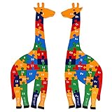 Holzpuzzle Giraffe - Alphabet und Zahlen Puzzle - 41 cm groß - Holzspielzeug zum Lernen von Buchstaben und Zahlen - Lernspielzeug für 3-Jährige
