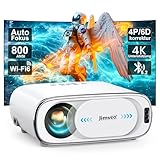 Beamer 4K【Auto-Objektivdeckel/Auto-Fokus】 Auto-6D Trapezkorrektur Beamer WiFi6 Bluetooth Jimveo 26000L 1080P Full HD Tragbare Projektor Outdoor 300' Display Heimkino Mit Netzwerkkabel-Schnittstelle