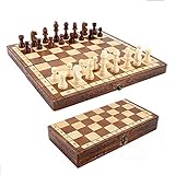 Syrace Schachspiel Schach Schachbrett aus Holz für Kinder und Erwachsene, Zusammenklappbar, Handgefertigt, Gut für Drinnen Draußen und Reisen
