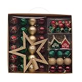 Valery Madelyn Weihnachtskugeln 60 PCS 3-5 cm Christbaumkugeln Kunststoff mit Weihnachtsbaumspitze Bruchsichere Weihnachtsdeko Set mit Aufhänger Landstraße Thema Rot Grün Gold