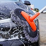 JoyFan Autowaschbürste Waschbürste und Chenille-Mikrofaser Auto mit Teleskopstiel 135CM Autowaschmopp Langer Griff Multifunktionale Reinigungsbürste Auto für KFZ, Wohnmobil, LKW, Fenster (Orange)