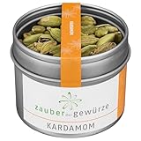 Zauber der Gewürze Kardamom ganz, Kapseln - grüner Kardamom zum Verfeinern von Desserts und Curry-Gerichten, in Gourmet-Qualität und wiederverschließbarer Aroma-Dose, 45 g