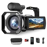 Hojocojo Videokamera 4K Camcorder 48MP 60FPS, 18X Digitalzoom Webcam Video Kamera Vlogging Kamera für YouTube mit Handstabilisator, Gegenlichtblende, Fernbedienung, 2 Batterien, 32GB SD Karte