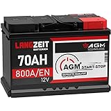 LANGZEIT AGM Batterie 70Ah 12V 800A/EN Start-Stop Autobatterie VRLA Batterie