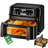 Heißluftfritteuse 2 Kammern | 12L Airfryer Doppelkammer Einkammer Verstellbar, 2600W 8 in 1 Heissluftfritteuse Doppelkammer Temperatur Separat Regeln Touchscreen, Doppel Air Fryer XXL Mit Sichtfenster