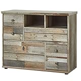 Stella Trading Bonanza Vintage Kommode in Driftwood Optik - ausdrucksstarkes Retro Sideboard mit viel Stauraum für Ihren Wohnbereich - 99 x 80 x 39 cm (B/H/T)