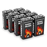 ABSINA Rauchmelder Batterie 9V Block - 8er Pack Alkaline 9V Block Batterien langlebig & auslaufsicher - Blockbatterien für Feuermelder, Bewegungsmelder, Kohlenmonoxid, Warnmelder & Rauchwarnmelder