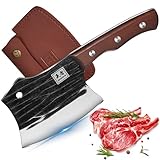 ENOKING Hackmesser, 14.5cm Küchenbeil,Full Tang schweres Hackbeil,Fleischerbeil zum Hacken von Knochen, handgeschmiedetes Knochenmesser für Küchen Camping BBQ