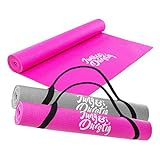 Jung & Durstig 2in1 Yogamatte gepolstert & rutschfest | Gymnastikmatte mit Yogastrap | Fitnessmatte inklusive Ebook Workout | Sportmatte Maße 173 x 61 cm | Pink